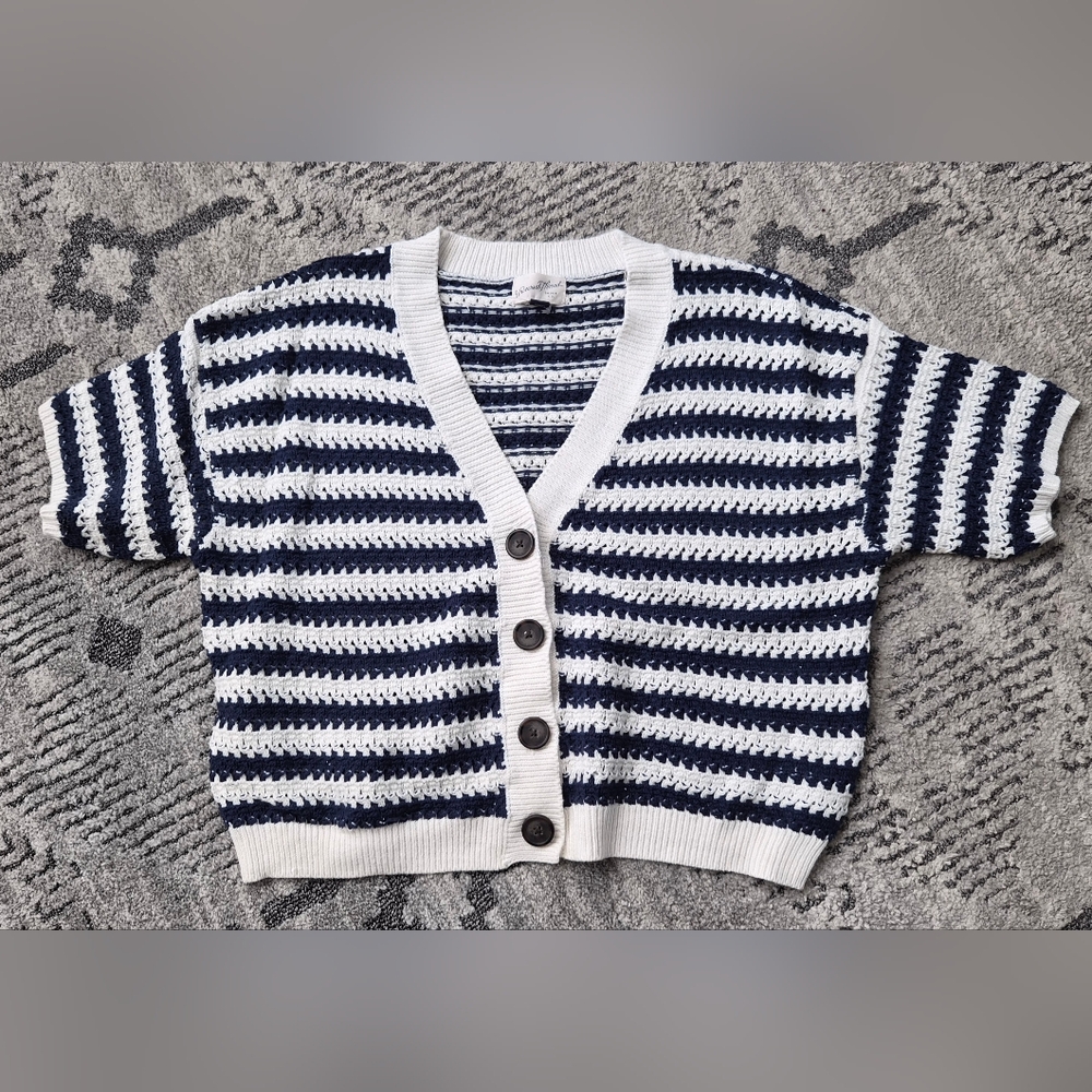 Universal Thread Navy and White Striped Cropped Knit Cardigan